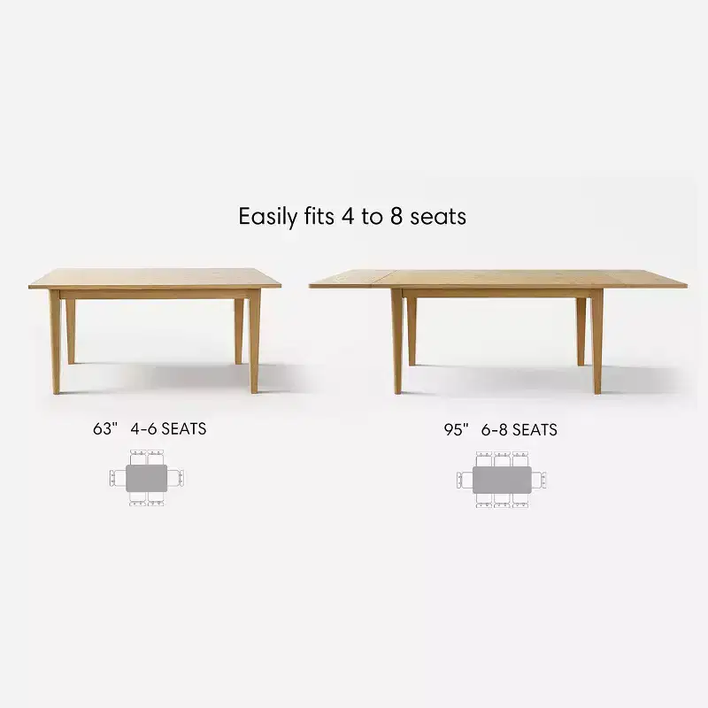 Ensemble de salle à manger extensible pour 8, table rectangulaire avec rallonges amovibles et chaises en lin sans accoudoirs, avec pieds en bois massif-Panipeachy