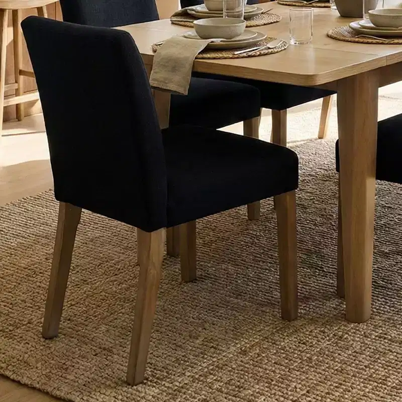 Ensemble de salle à manger extensible pour 8, table rectangulaire avec rallonges amovibles et chaises en lin sans accoudoirs, avec pieds en bois massif-Panipeachy
