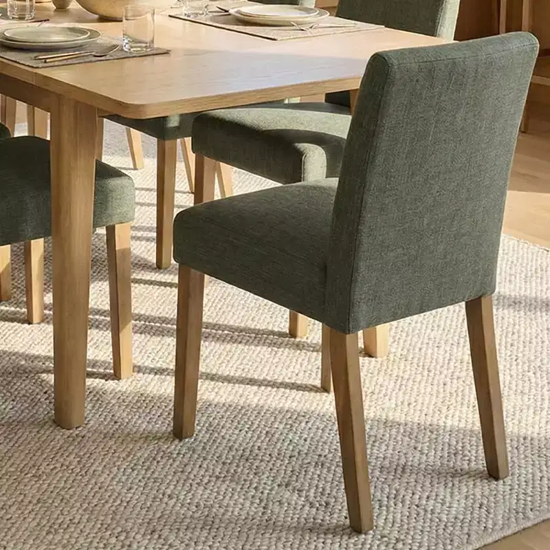 Ensemble de salle à manger extensible pour 8, table rectangulaire avec rallonges amovibles et chaises en lin sans accoudoirs, avec pieds en bois massif-Panipeachy