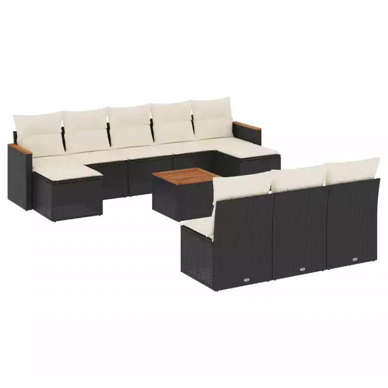 vidaXL Salon de jardin modulable avec coussins - Résine tressée et bois d'acacia