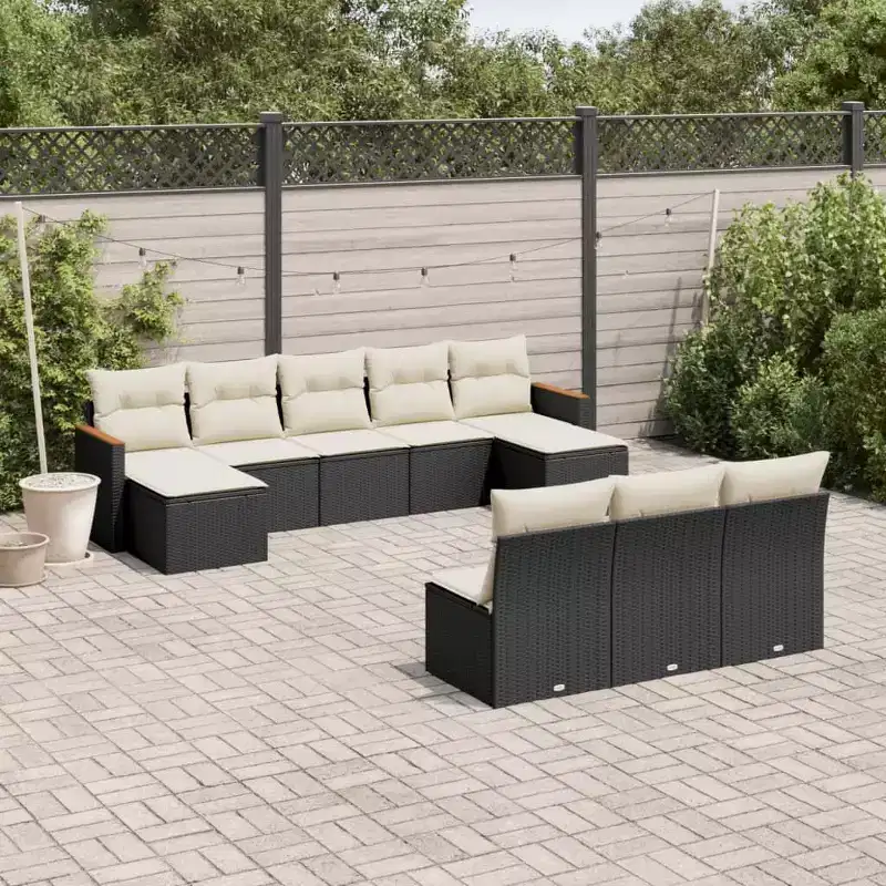 vidaXL Salon de jardin modulable avec coussins - Résine tressée et bois d'acacia