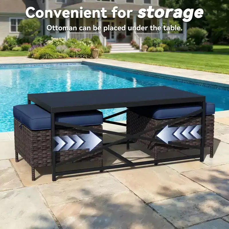Ensemble de chaises pivotantes et berçantes d'extérieur UPTIOT avec poufs convertibles et table basse pour la détente sur la terrasse