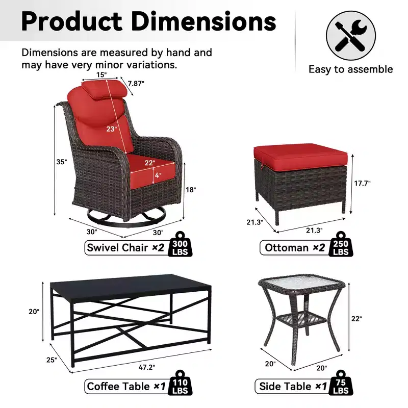 Ensemble de chaises pivotantes et berçantes d'extérieur UPTIOT avec poufs convertibles et table basse pour la détente sur la terrasse