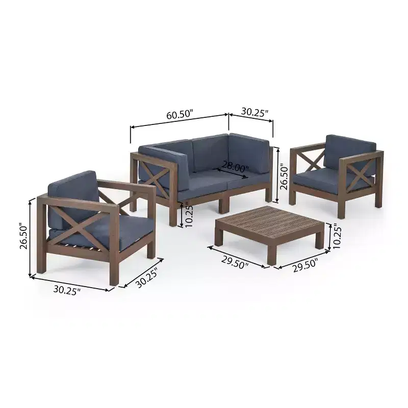 Christopher Knight Home Brava Ensemble de conversation d'extérieur 4 places en bois d'acacia avec coussins