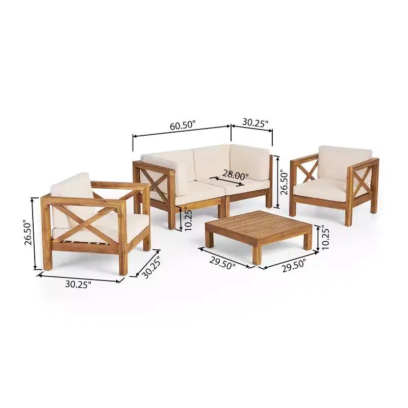 Christopher Knight Home Brava Ensemble de conversation d'extérieur 4 places en bois d'acacia avec coussins