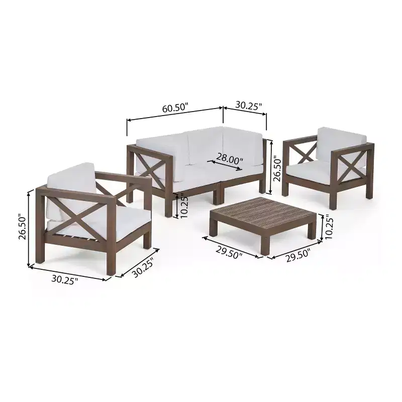Christopher Knight Home Brava Ensemble de conversation d'extérieur 4 places en bois d'acacia avec coussins