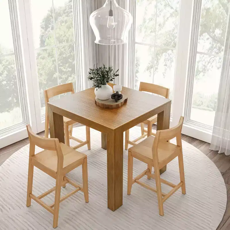 Table haute de comptoir moderne Plank and Beam + 2 chaises de comptoir modernes (paquet de 2)