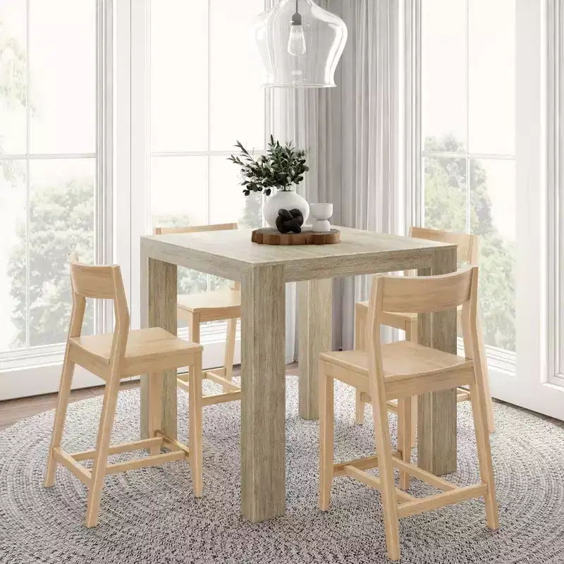 Table haute de comptoir moderne Plank and Beam + 2 chaises de comptoir modernes (paquet de 2)