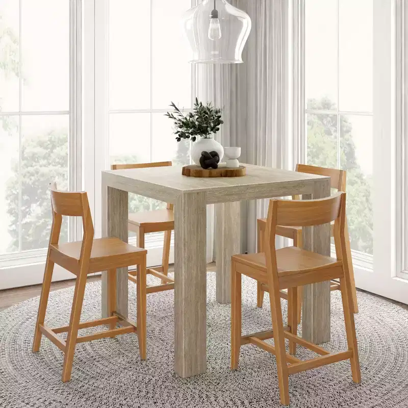 Table haute de comptoir moderne Plank and Beam + 2 chaises de comptoir modernes (paquet de 2)