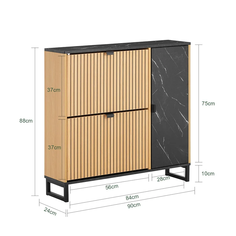 SoBuy | Schuhschrank Schmal | 2 Klappen | Schuhkipper | Schwarz | 90x88x24 cm | FSR203-N