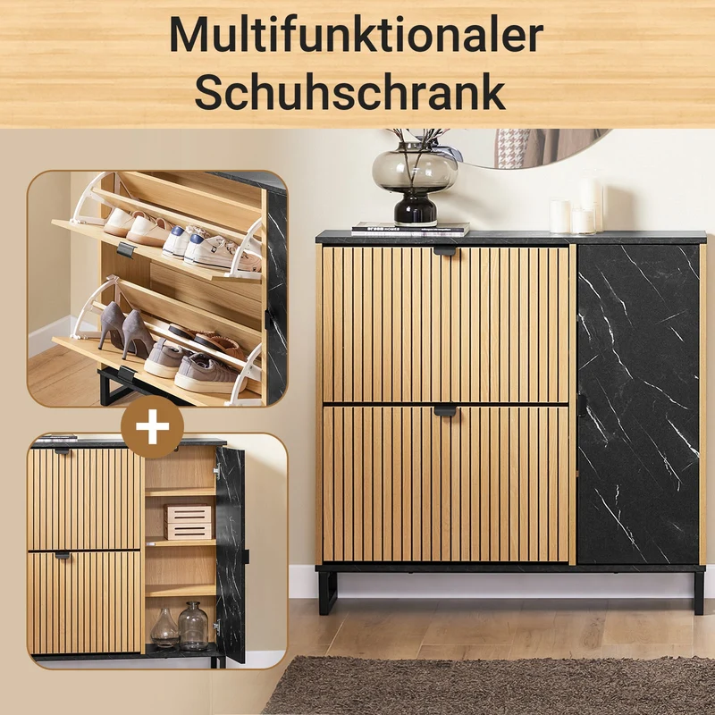 SoBuy | Schuhschrank Schmal | 2 Klappen | Schuhkipper | Schwarz | 90x88x24 cm | FSR203-N