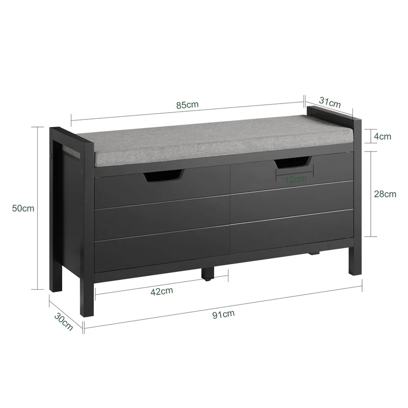SoBuy | Sitzkommode | Sitzbank mit Sitzfläche | Schuhtruhe | Schwarz | FSR63-II-SCH