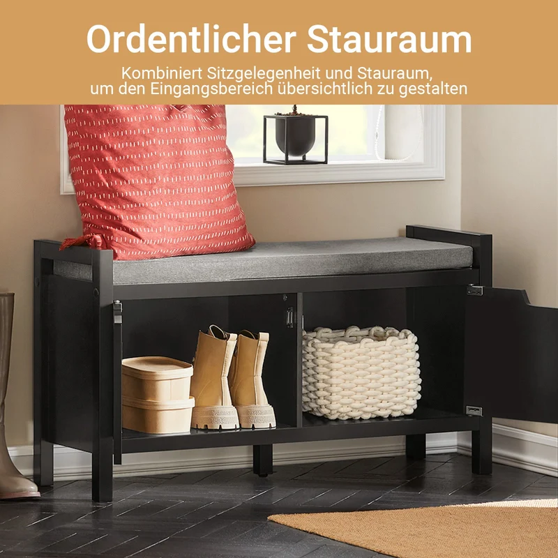 SoBuy | Sitzkommode | Sitzbank mit Sitzfläche | Schuhtruhe | Schwarz | FSR63-II-SCH