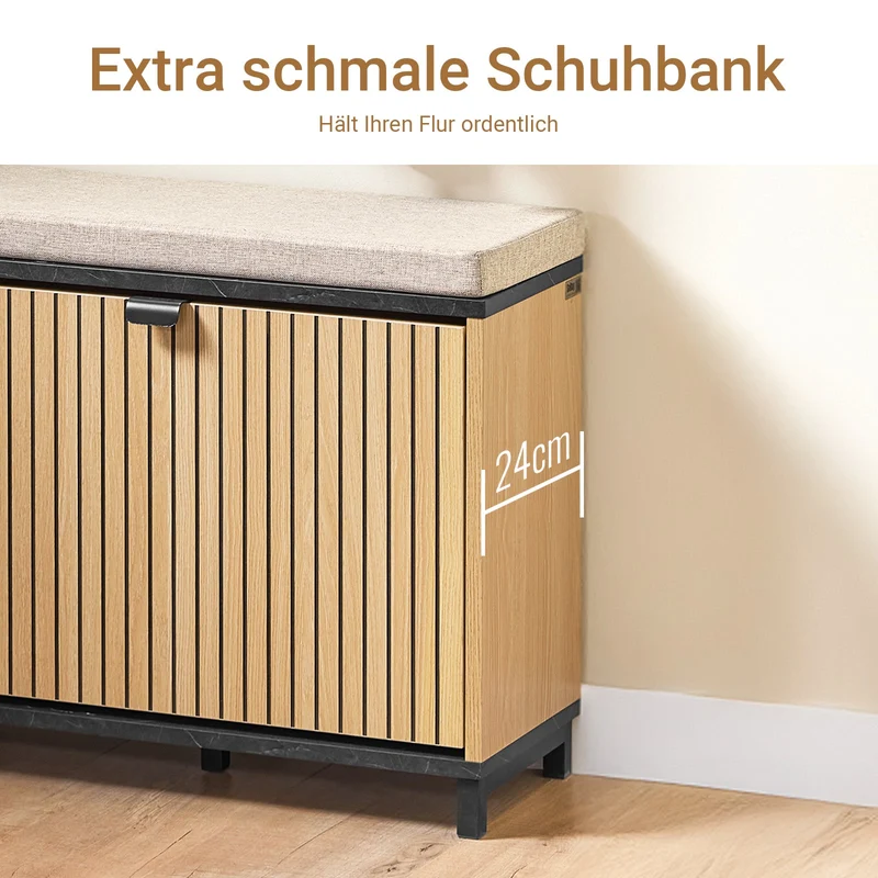 SoBuy | Schuhbank Sitzbank | Schuhregal Schmal | mit Stauraum | Klappfach | Marmor Schwarz | FSR201-N