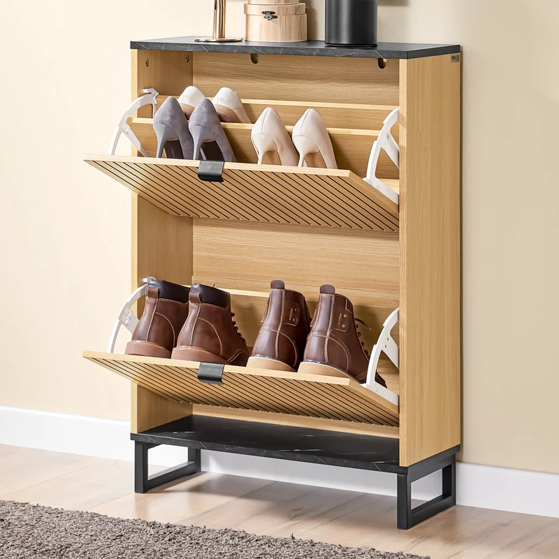 SoBuy | Schuhschrank schmal | Schuhregal mit Klappen | für 8-12 Paar | FSR202-N