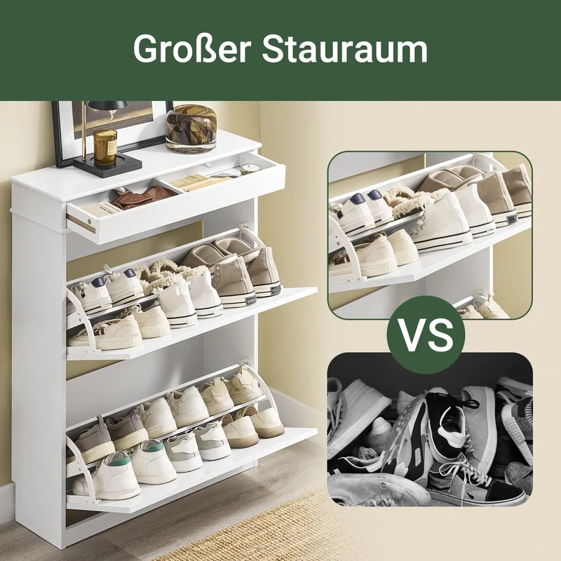 SoBuy | Schuhkipper | Schuhschrank mit 2 Klappen | Schuhkommode Weiß | FSR78-L-W