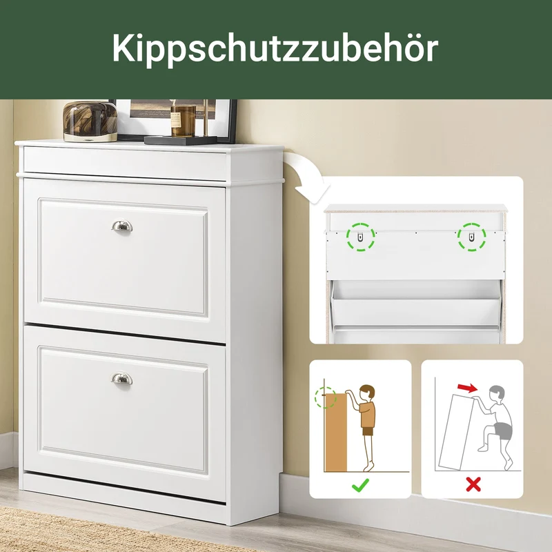 SoBuy | Schuhkipper | Schuhschrank mit 2 Klappen | Schuhkommode Weiß | FSR78-L-W