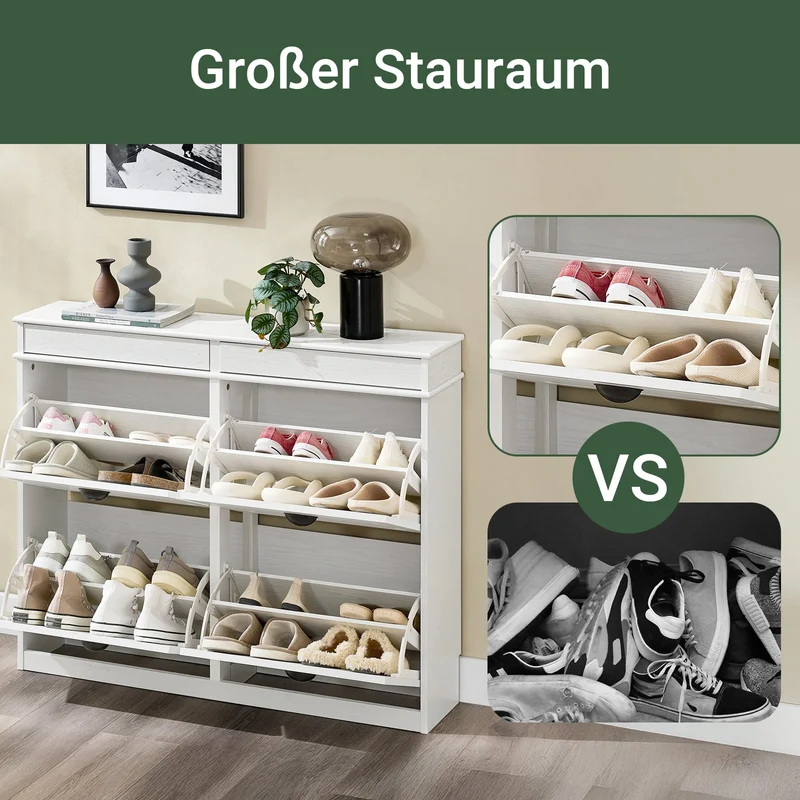SoBuy | Schuhkipper | Schuhschrank mit 4 Klappen | Weiß Vintage | FSR79-WG