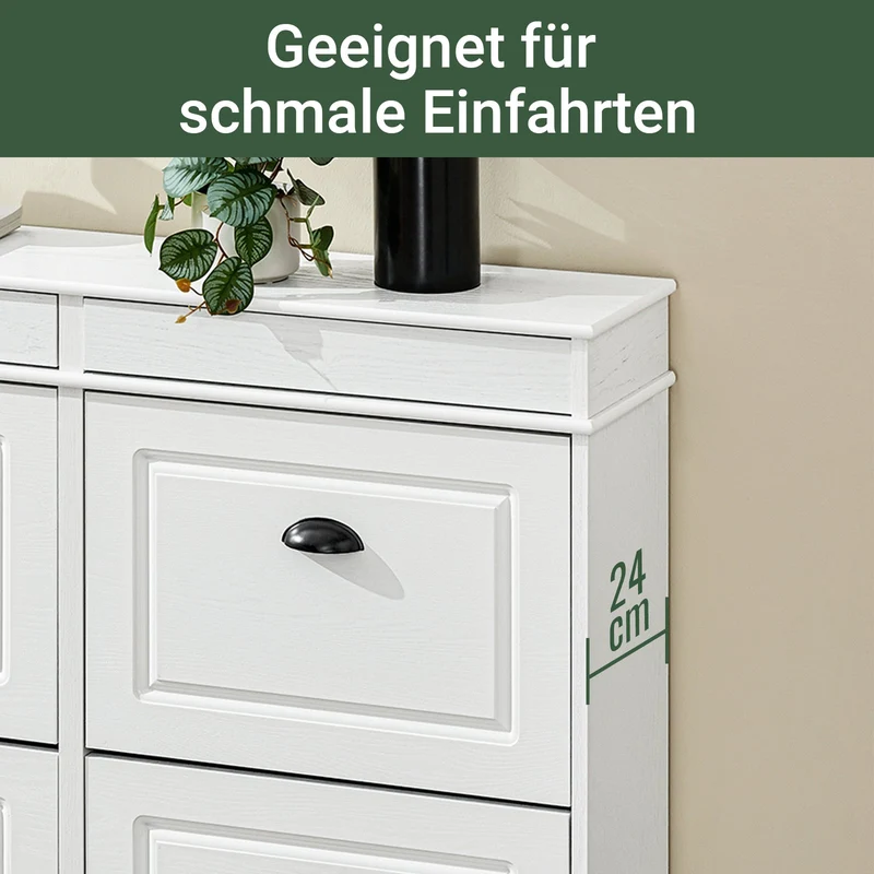 SoBuy | Schuhkipper | Schuhschrank mit 4 Klappen | Weiß Vintage | FSR79-WG