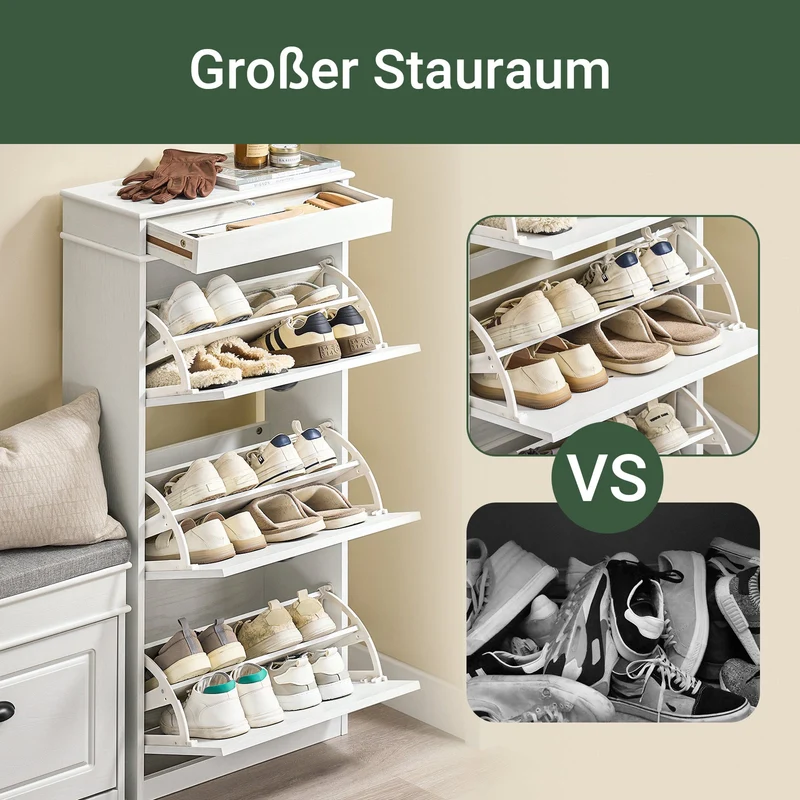 Vorverkauf SoBuy | Schuhkipper | Schuhschrank mit 3 Klappen | Schuhkommode Weiß | FSR94-WG