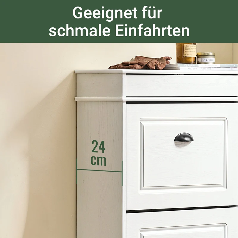 Vorverkauf SoBuy | Schuhkipper | Schuhschrank mit 3 Klappen | Schuhkommode Weiß | FSR94-WG