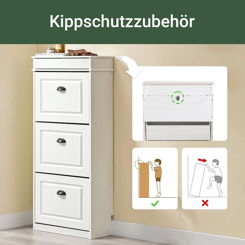 Vorverkauf SoBuy | Schuhkipper | Schuhschrank mit 3 Klappen | Schuhkommode Weiß | FSR94-WG