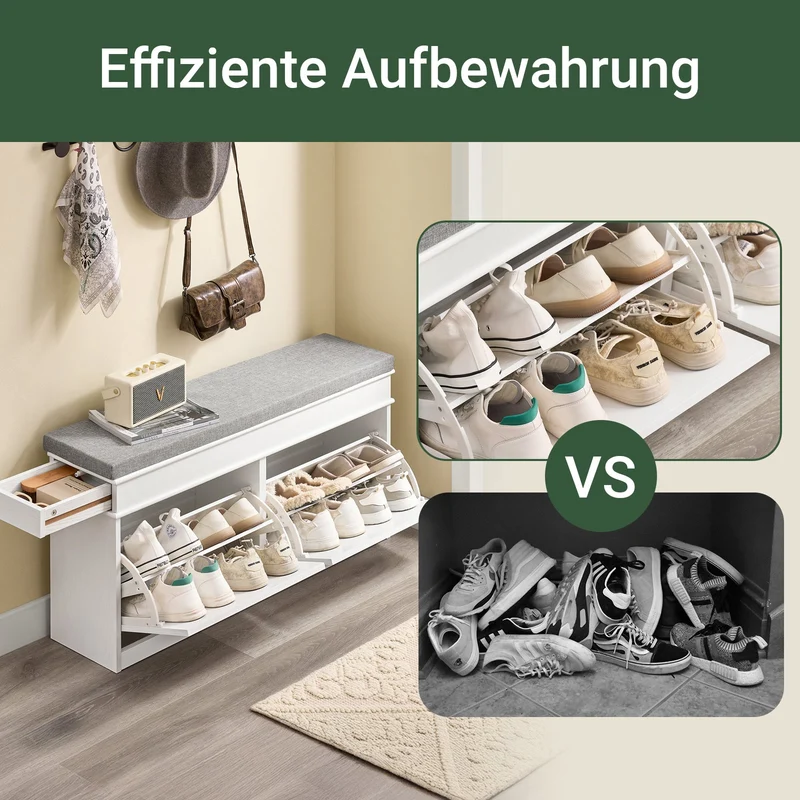 SoBuy | Schuhbank | mit Sitzfläche | und 2 Klappen | Weiß Vintage | FSR64-WG