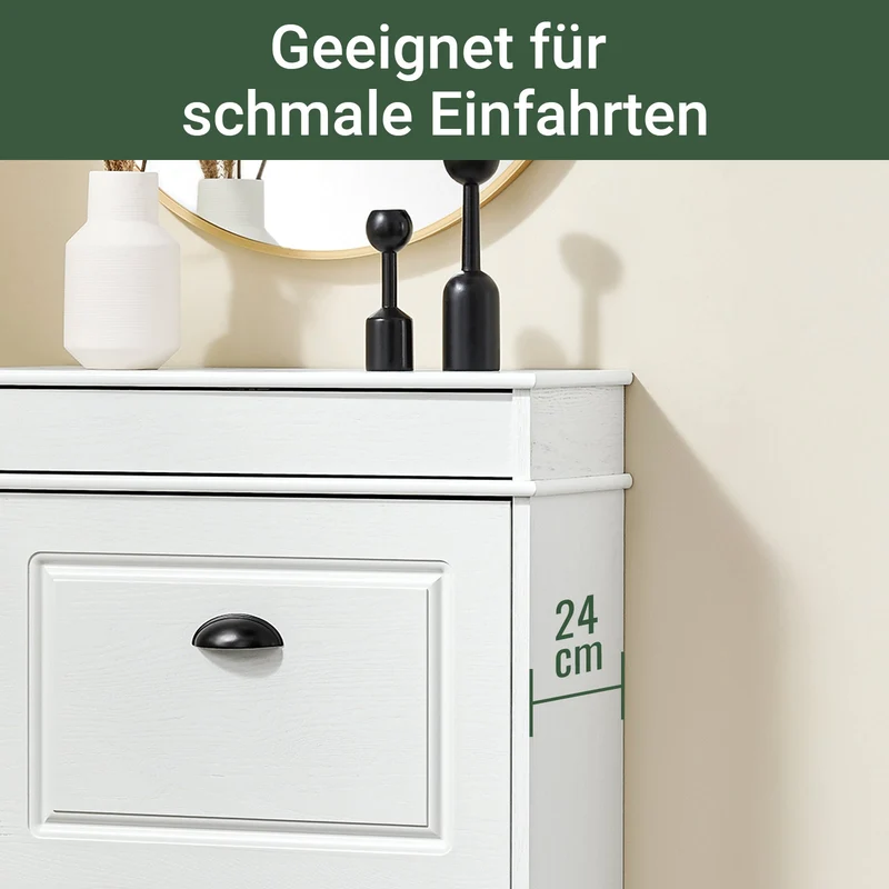 SoBuy | Schuhschrank Schmal | mit 2 Klappen | Schmaler Schuhkipper | Weiß Vintage | FSR78-WG
