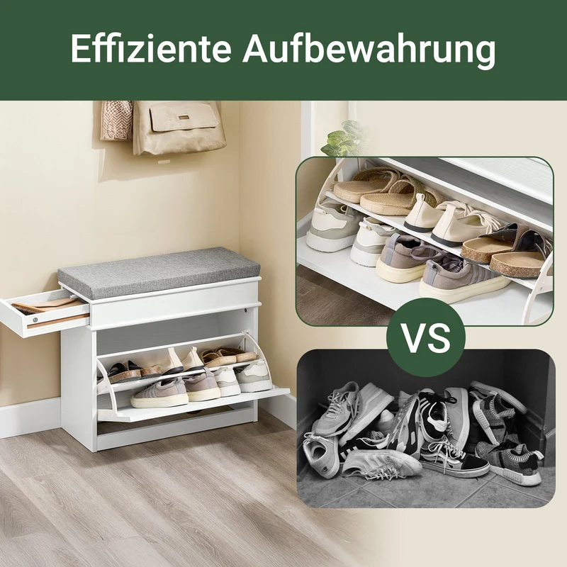 SoBuy | Schuhkipper | Schuhbank mit Klappe | Schuhschrank Weiß Vintage | FSR82-K-WG