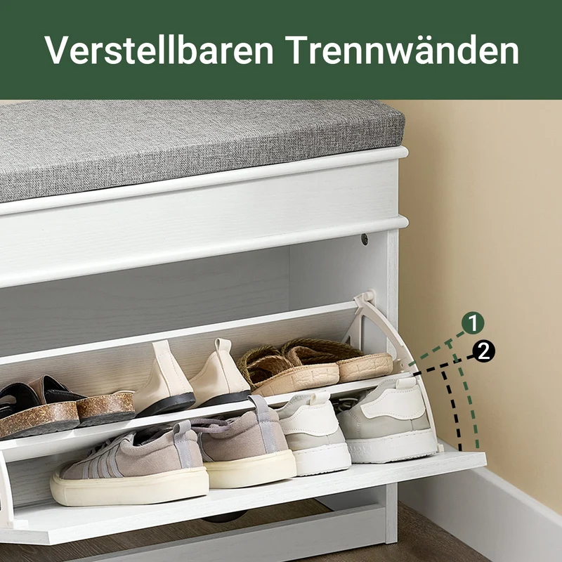 SoBuy | Schuhkipper | Schuhbank mit Klappe | Schuhschrank Weiß Vintage | FSR82-K-WG