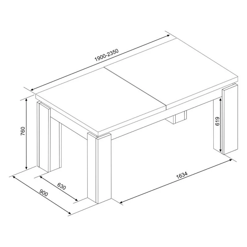 Tavolo allungabile 1475 con allunga centrale colore rovere 190x90x76H