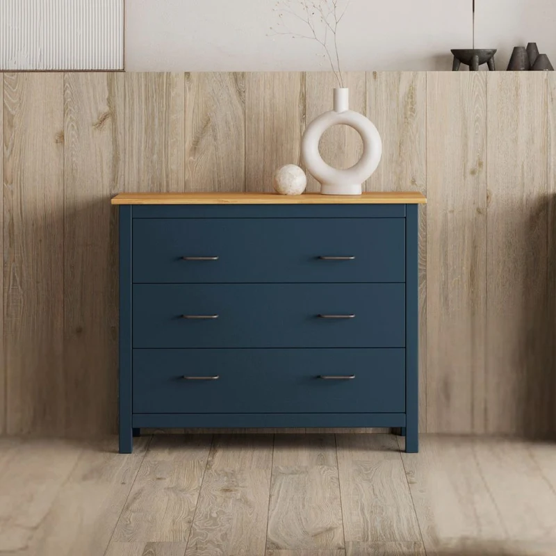 Comò in legno massiccio colore blu e pino Miranda 100x40x80H