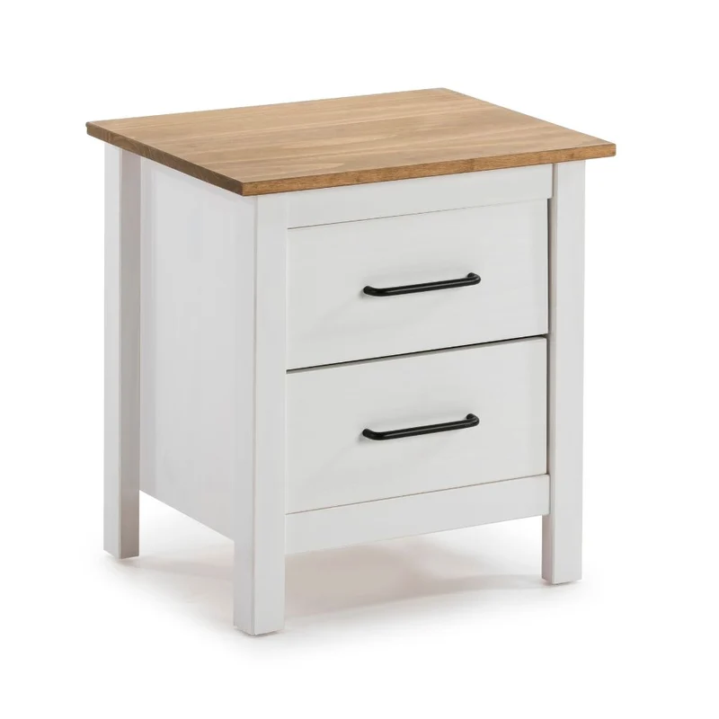 Comodino 2 cassetti in legno massiccio colore bianco e pino Miranda