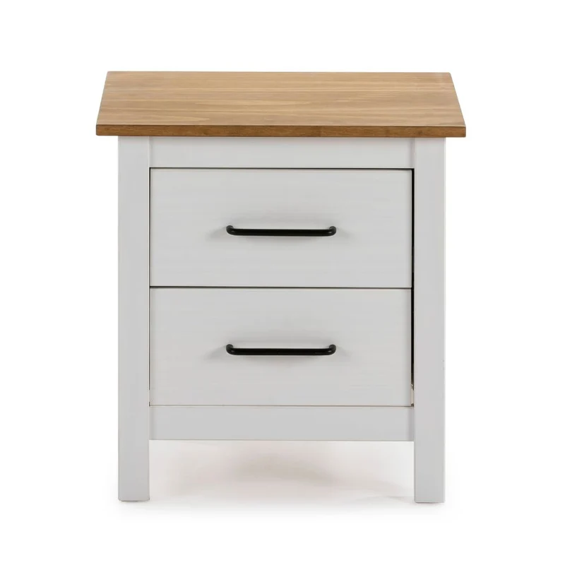 Comodino 2 cassetti in legno massiccio colore bianco e pino Miranda