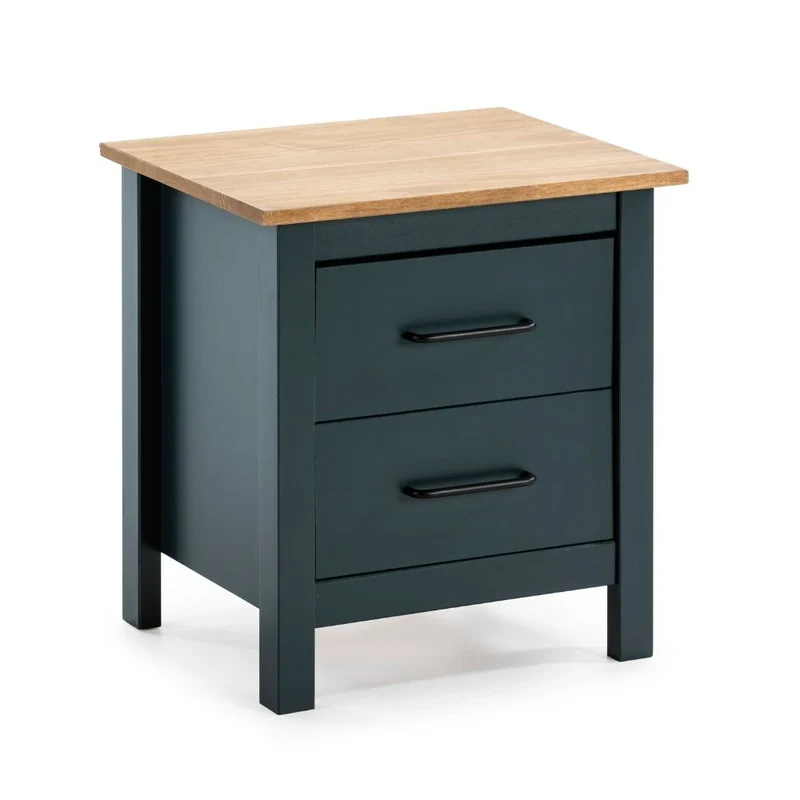 Comodino 2 cassetti in legno massiccio colore blu e pino Miranda