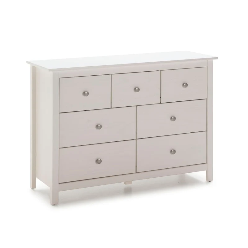 Cassettiera con 4 cassettoni e 3 cassetti in legno massiccio colore bianco Berna 110x40x80H