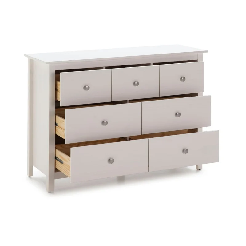 Cassettiera con 4 cassettoni e 3 cassetti in legno massiccio colore bianco Berna 110x40x80H