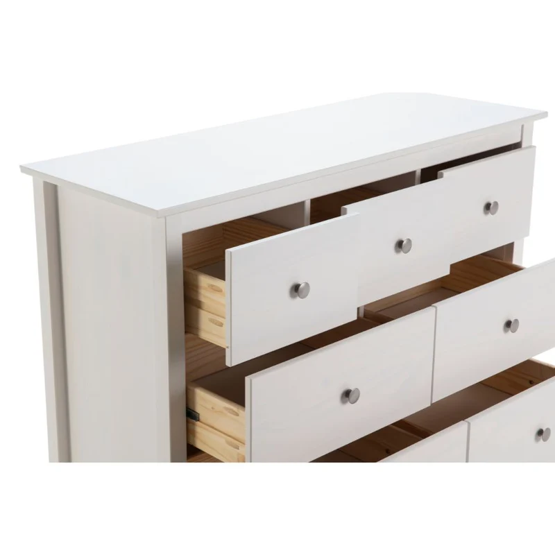 Cassettiera con 4 cassettoni e 3 cassetti in legno massiccio colore bianco Berna 110x40x80H
