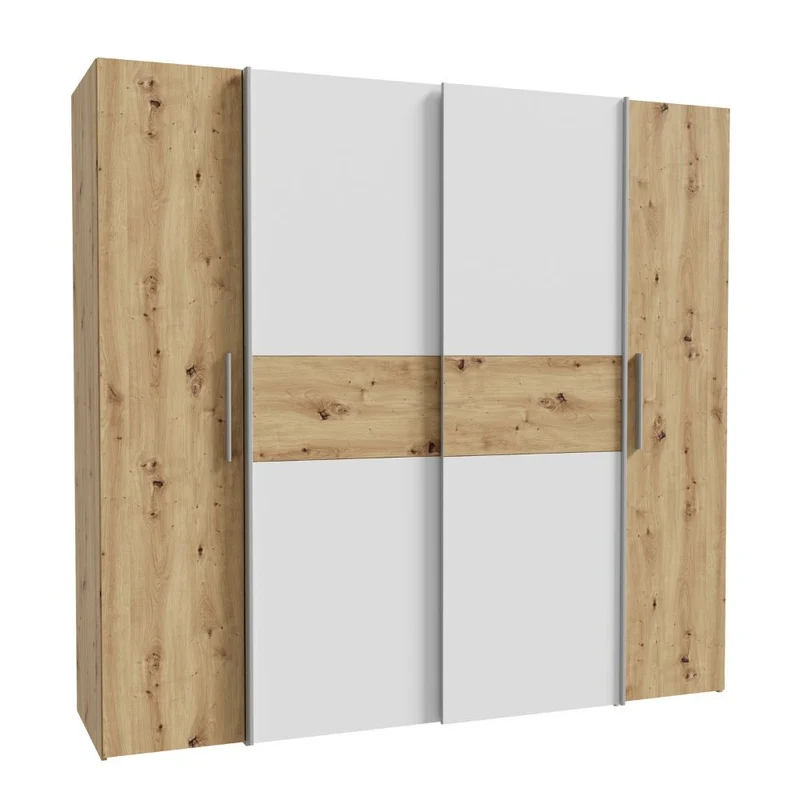 Armadio 4 ante rovere e bianco con ante scorrevoli e battenti 200x61x190H Teodoro
