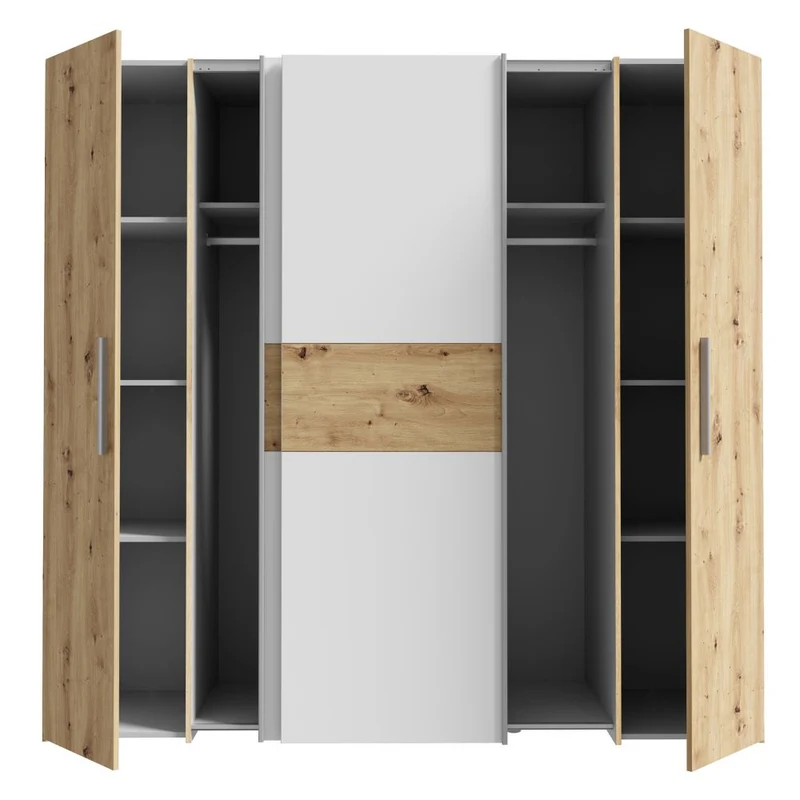 Armadio 4 ante rovere e bianco con ante scorrevoli e battenti 200x61x190H Teodoro