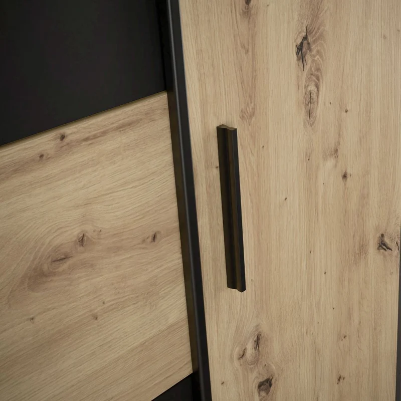 Armadio 4 ante rovere e nero con ante scorrevoli e battenti 200x61x190H Teodoro