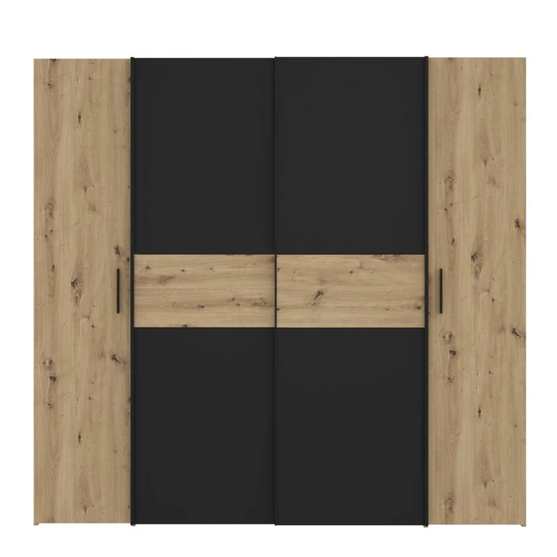 Armadio 4 ante rovere e nero con ante scorrevoli e battenti 200x61x190H Teodoro