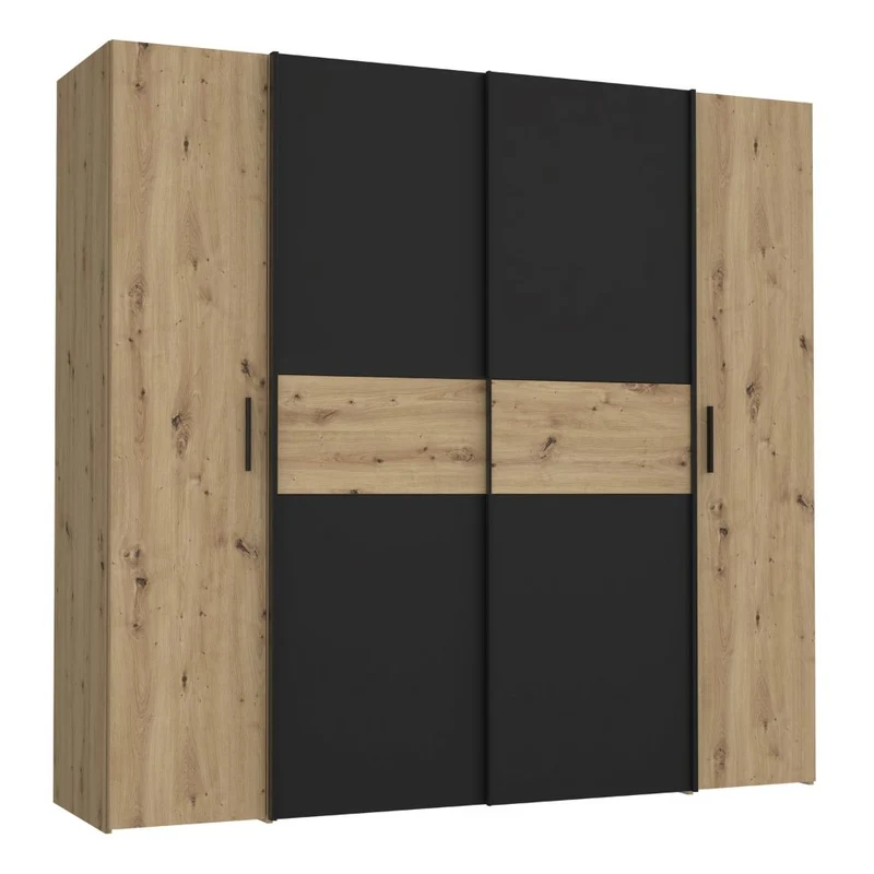 Armadio 4 ante rovere e nero con ante scorrevoli e battenti 200x61x190H Teodoro