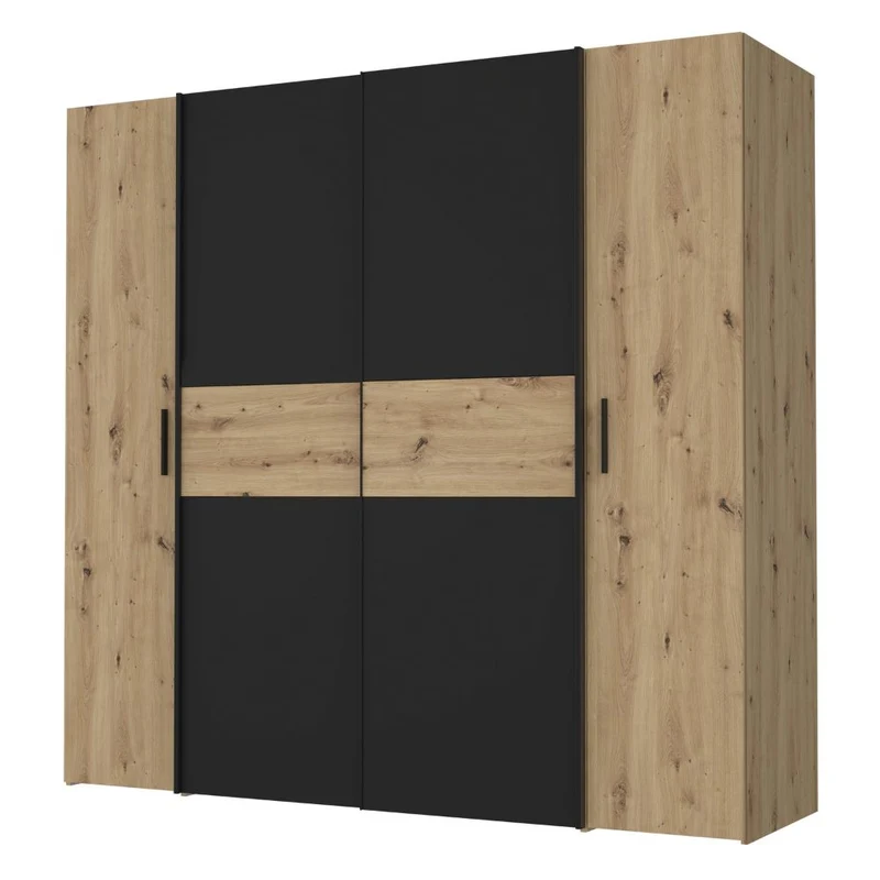 Armadio 4 ante rovere e nero con ante scorrevoli e battenti 200x61x190H Teodoro