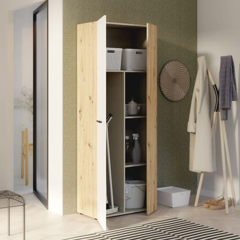 Armadio multiuso 2 ante rovere con anta bianca 68x36.5x181H Teodoro