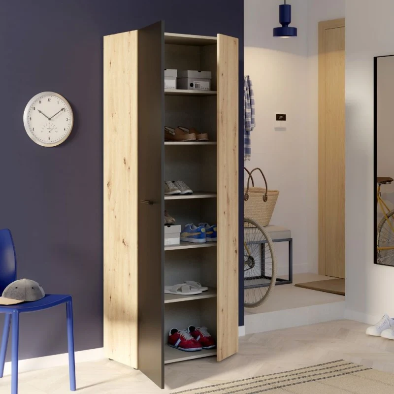 Armadio multiuso 2 ante rovere con anta nera 69x36.5x181H Teodoro