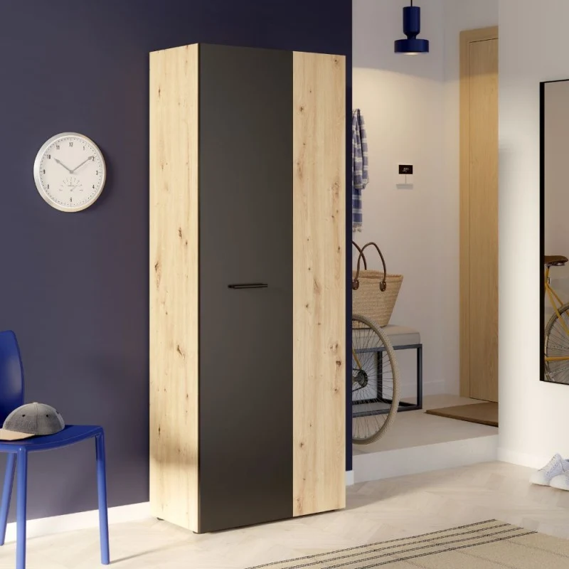 Armadio multiuso 2 ante rovere con anta nera 69x36.5x181H Teodoro