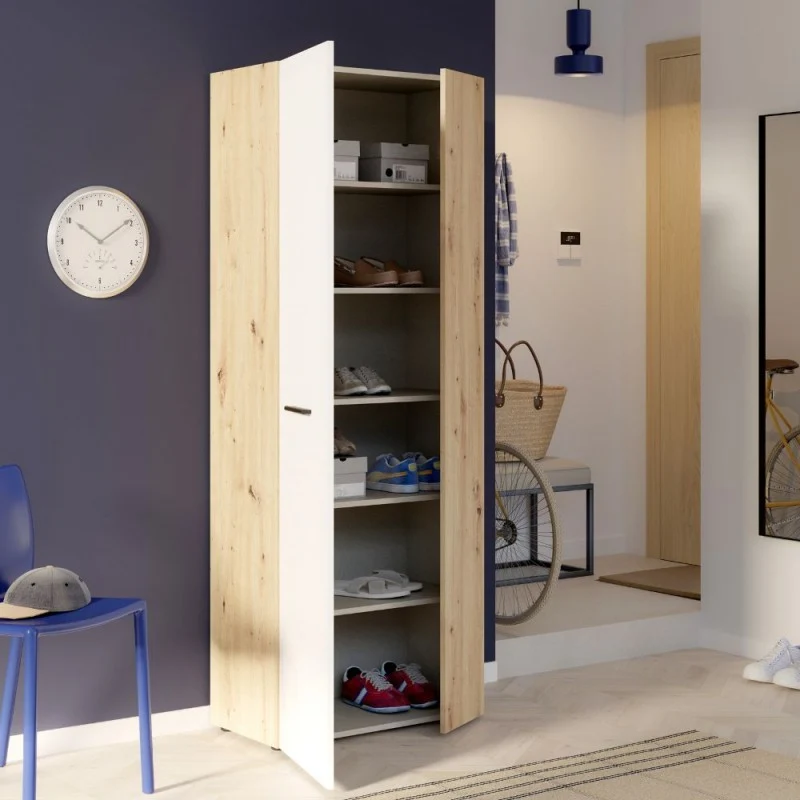 Armadio multiuso 2 ante rovere con anta bianca 69x36.5x181H Teodoro
