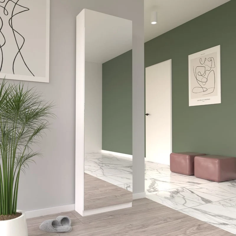 Scarpiera con anta a specchio reversibile colore bianco 50x20x180H Nyx