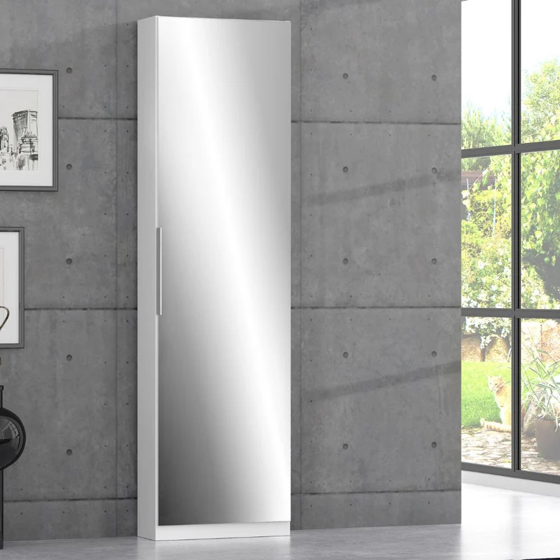 Scarpiera con anta a specchio reversibile colore bianco 50x20x180H Nyx